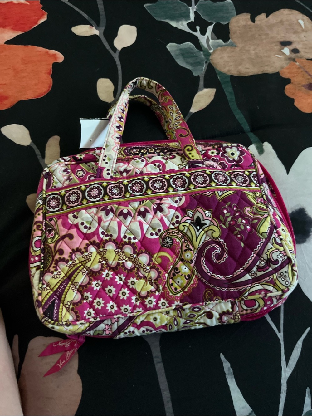 Vera Bradley Quilted Paisley Travel Cosmetic Bag in Hot Pink and Lime